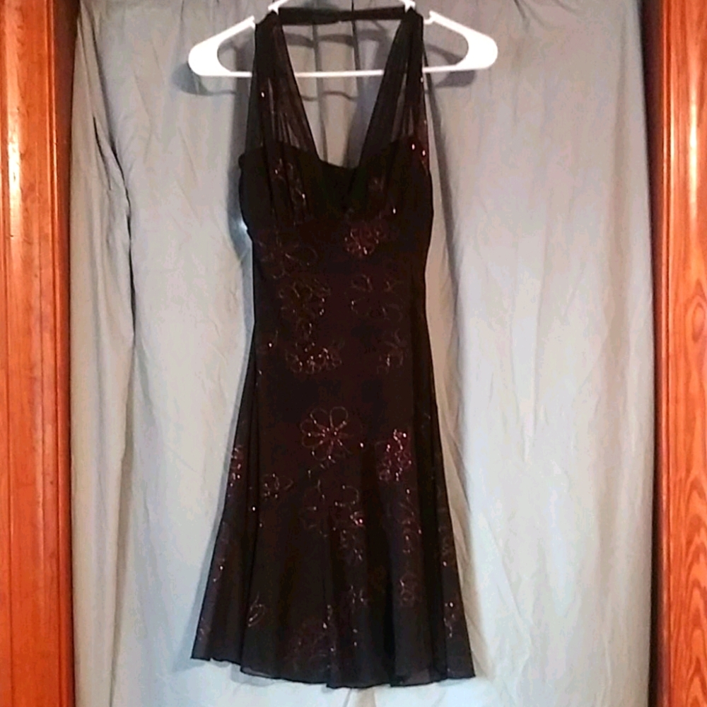 Chocolate brown mini dress with flowers